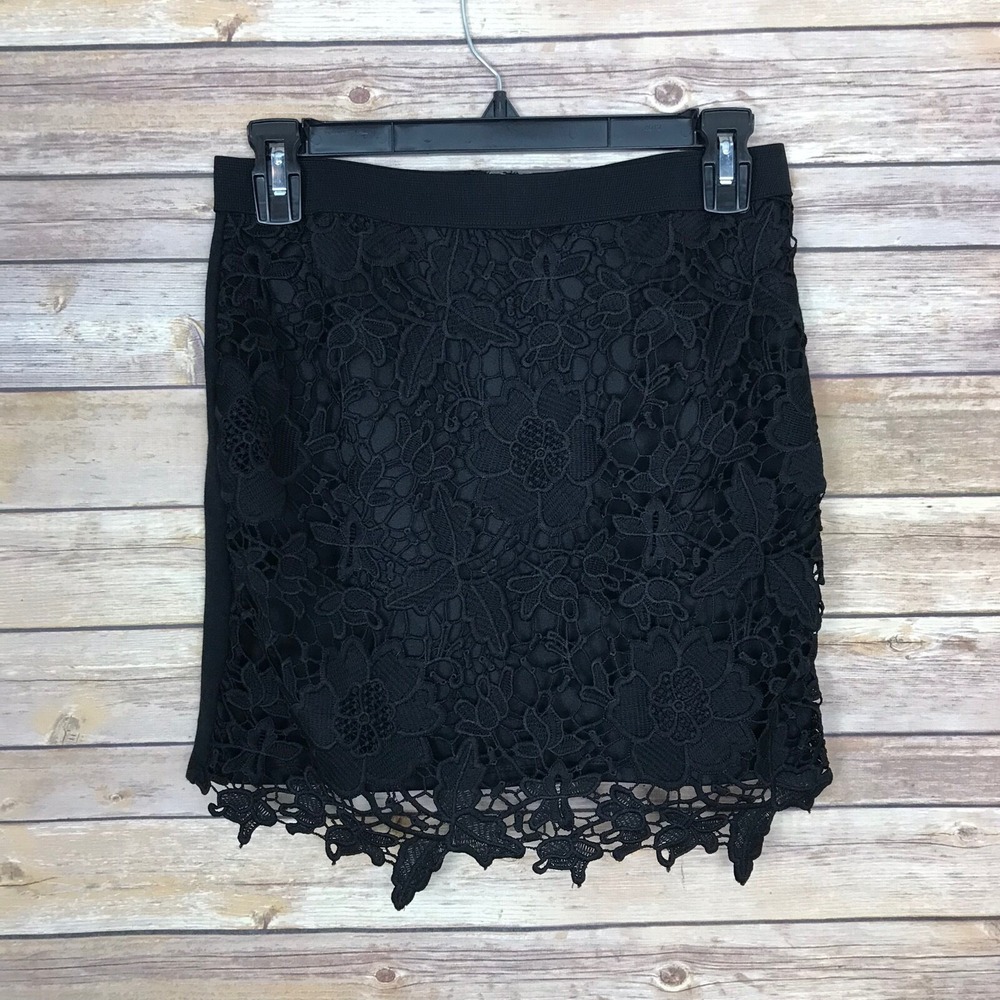 American Eagle Skirt Womens 6 Black Lace Front Mini Ponte Stretch Knit Back‎ Zip